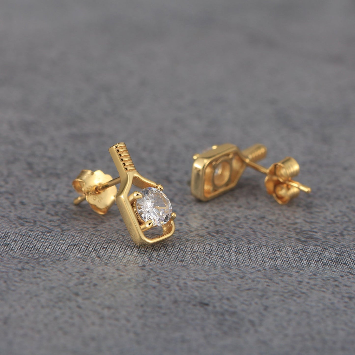 Pickleball Sparkler Paddle Stud Earrings Gold